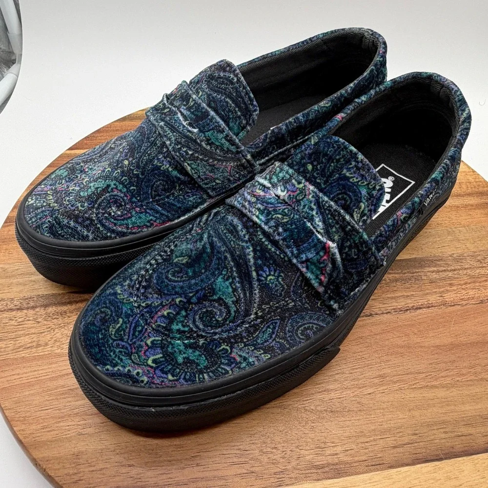 Vans Style 53 DX Anaheim Factory Velvet‎ Paisley Loafers Blue Green  0474